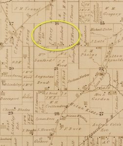 Map of Saline Village showing Sanford farm, 1874