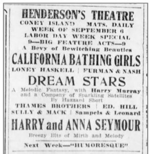 Ad for Henderson's Theater showing California Bathing Girls.