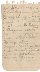 Handwritten Recipe of Donna's Chili Rice