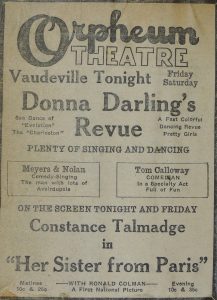 display ad for Donna Darling's Review playing at the Orpheum Theatre