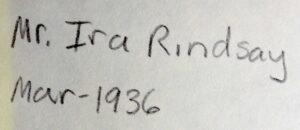 Photo of envelopy showing Ira Rindsay 