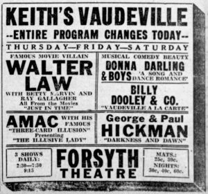 Image of Keith's Vaudeville Program at the Forsyth Theatre.