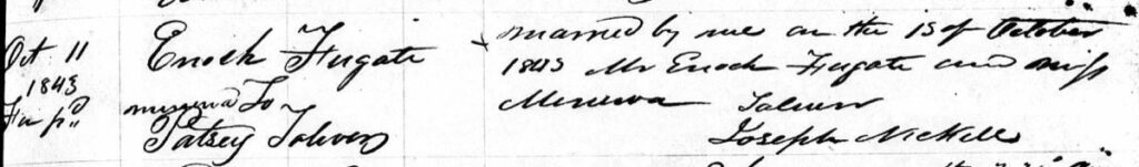 Kentucky Marriage Records showing marriage of Enoch Fugate & Patsey Toliver.