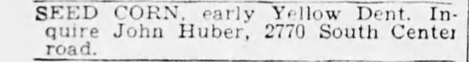 Classified ad for Seed Corn being sold by John Huber.