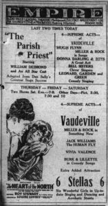 Ad showing Donna Darling & Company playing at the Empire Theatre, Glens Falls, NY on June 7, 1922.