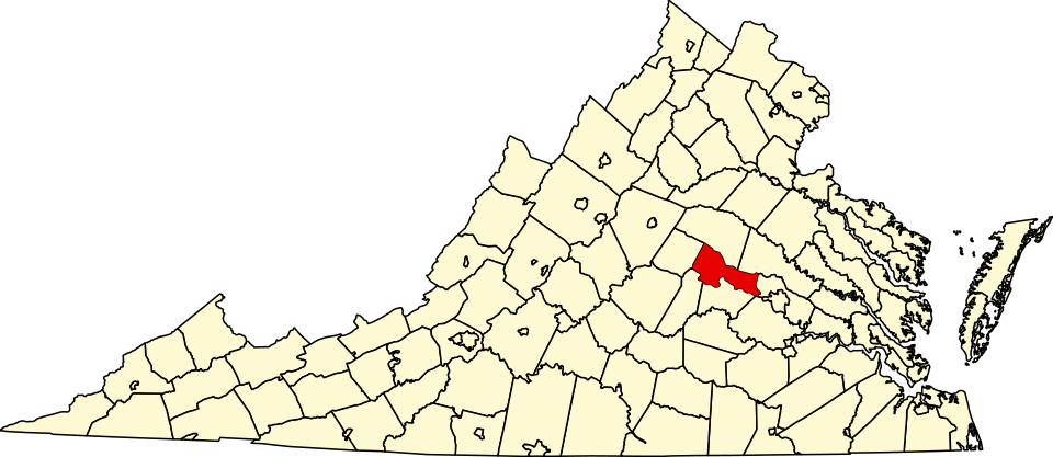 Map of Virginia with Goochland County highlighted.