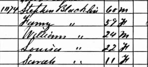 Crop of 1860 Census record for Stephen and Fannie Blackhurst