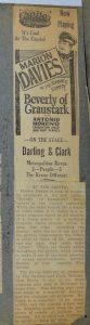 Newspaper Clipping of Capital Theater from 1926 showing Darling & Clark playing