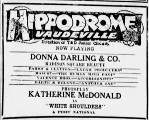 Ad showing Donna Playing at the Hippodrome, Sacramento, on 4 June 1924.