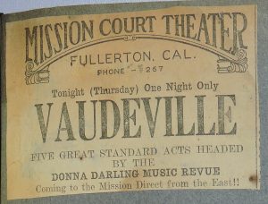 Clipping - Mission Court Theater - Vaudeville - Donna Darling