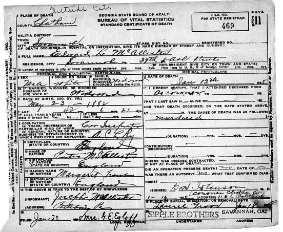 Image of Death Certificate for Edward L McAllister.