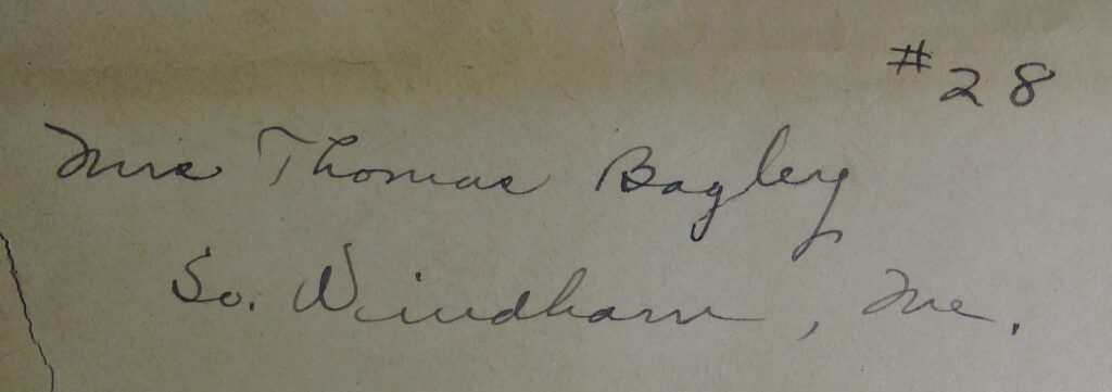 Envelope Image showing "Mrs. Thomas Bagley, So. Windham, ME, #28."
