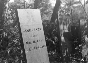 Photo of the grave marker of James Hart (1808-1850).