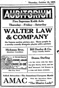 Clipping showing Donna Darling playing at the Auditorium Theatre.