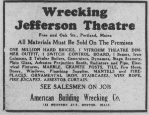 A 1933 ad selling of the interior items of the Jefferson Theatre.