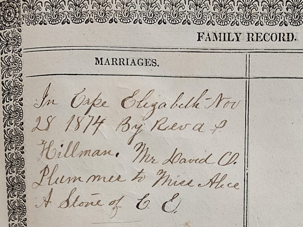 Marriage section of the Plummer Bible #2.