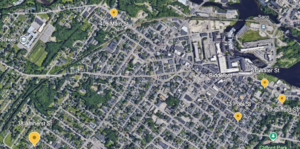 Google Earth view of Biddeford, Maine, showing where Mary Eliza (Lyons) Daly lived from 1900 to 1940.