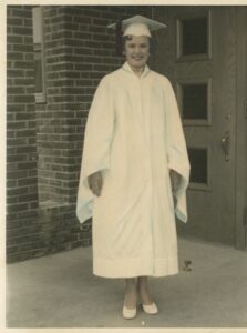 Carol Libby, in cap and gown, Scarborough High School Class of 1956.