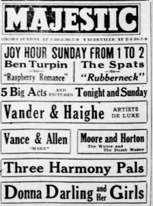 Advertisement for the Majestic Theatre showing Donna Darling and her Girls playing.