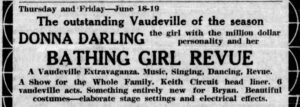 Clipping showing the Donna Darling Bathing Girl Revue