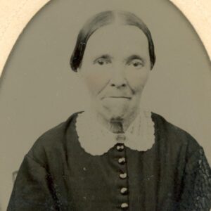 “Elderly woman identified as Polly Hunnewell, tintype portrait circa 1875.”